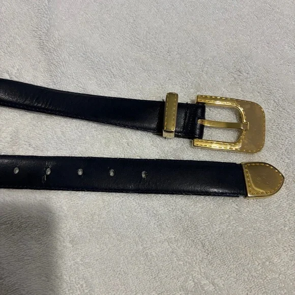 Vintage Christian Dior Blue Leather Belt with Gold-Tone Buckle M - Picture 11 of 17